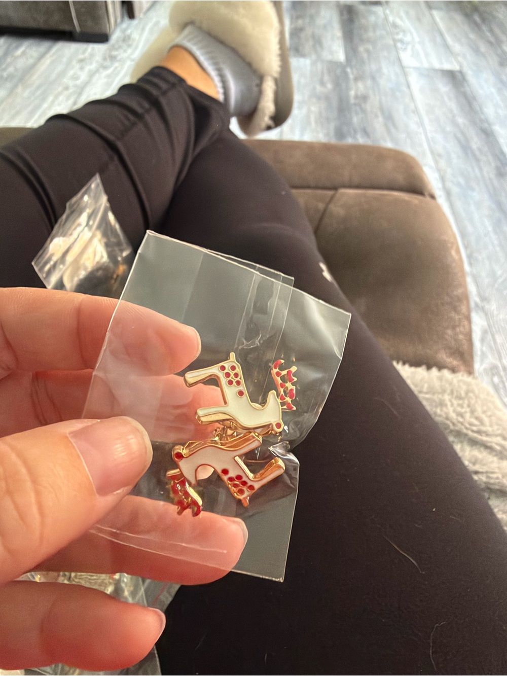 Gold-Tone White & Red Reindeer Enamel Earrings - Festive Women clipons earrings